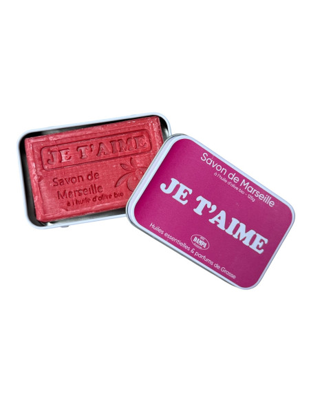 Savon de Marseille "Je t'aime" et boite métal