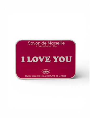 Sapone di Marsiglia "Je t'aime" con scatola in metallo