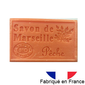 Marseille soap 125 gr. with vegetable oils and organic olive oil.  (Peche)
