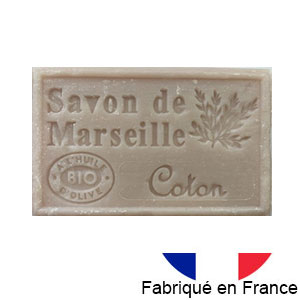 Marseille soap 125 gr. with vegetable oils and organic olive oil.  (coton)
