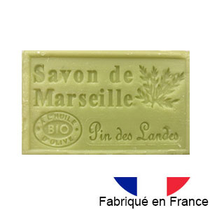 Marseille soap 125 gr. with vegetable oils and organic olive oil.  (Pin des landes)