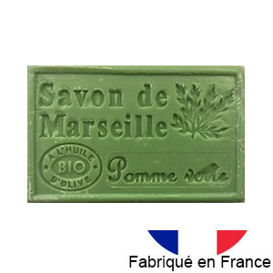 Marseille soap 125 gr. with vegetable oils and organic olive oil.  (Pomme verte)