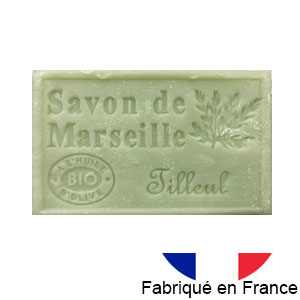 Marseille soap 125 gr. with vegetable oils and organic olive oil.  (Tilleul)