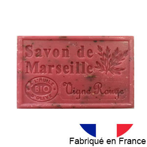 Marseille soap 125 gr. with vegetable oils and organic olive oil.  (Vigne rouge)