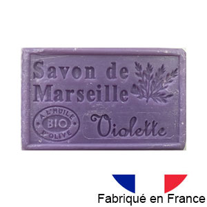 Savon de Marseille parfum 125 gr.  l'huile d'olive bio (Violette)